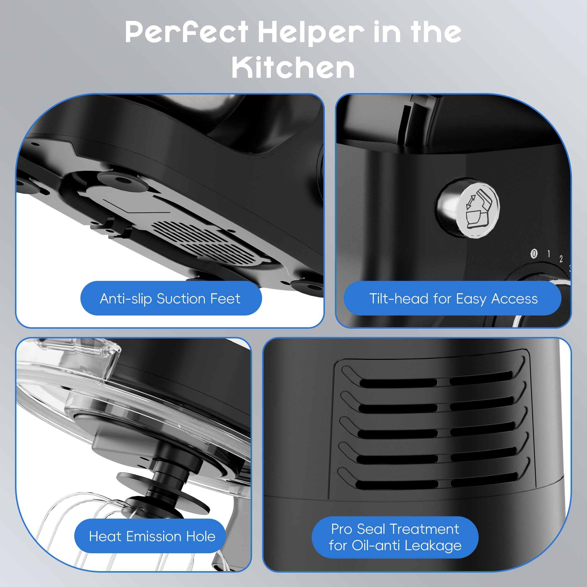 WHALL 5.5 Qt Tilt-Head Stand Mixer, Black with Dough Hook, Wire Whip, Beater