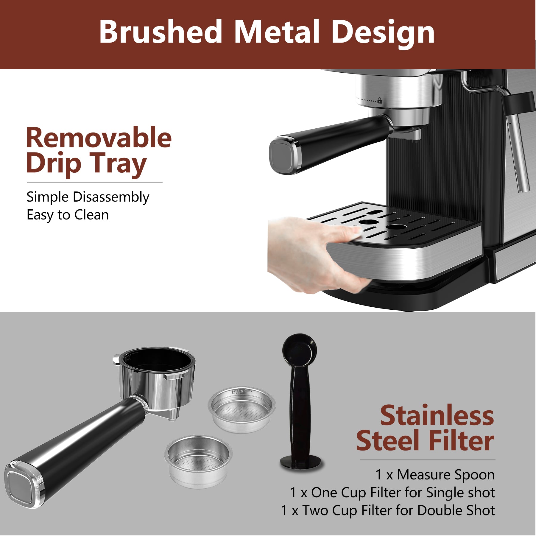 WHALL 20 Bar Touchscreen Espresso Machine with Milk Frother Steam Wand – 40oz Stainless Steel Coffee Maker for Cappuccino/Latte