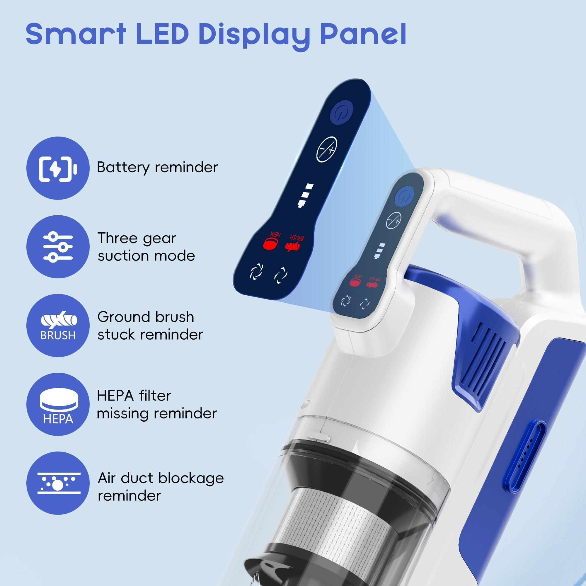 WHALL Stick Vacuum Cleaner, Handheld Vacuum Cleaner, Cordless Vacuum Cleaner, Brushless Motor, LED Display
