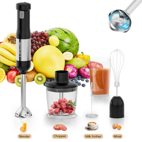 WHALL 5-in-1 Cordless Immersion Hand Blender - Variable Speed, Rechargeable Handheld Blender for Smoothies