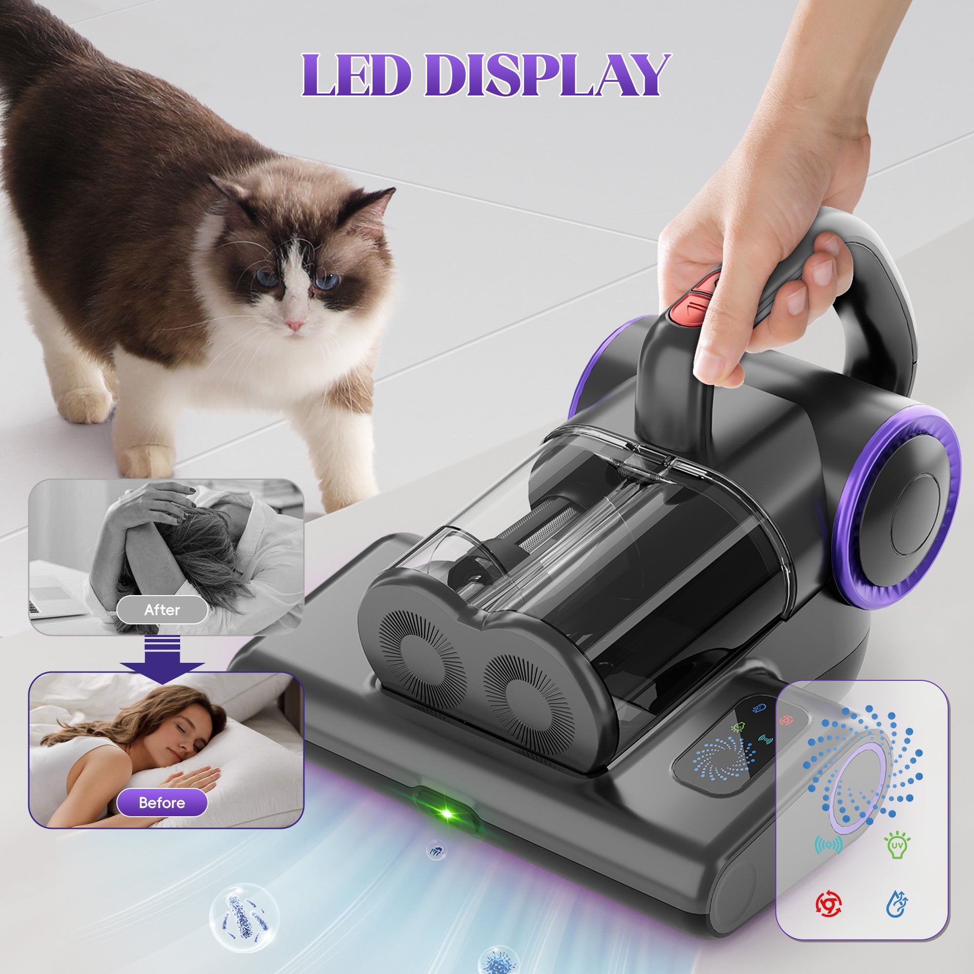 WHALLULTRA Mattress Vacuum Cleaner, Handheld Vacuum with UV-C Light & HEPA Filter for Bed, Sofa, Couch and Crib