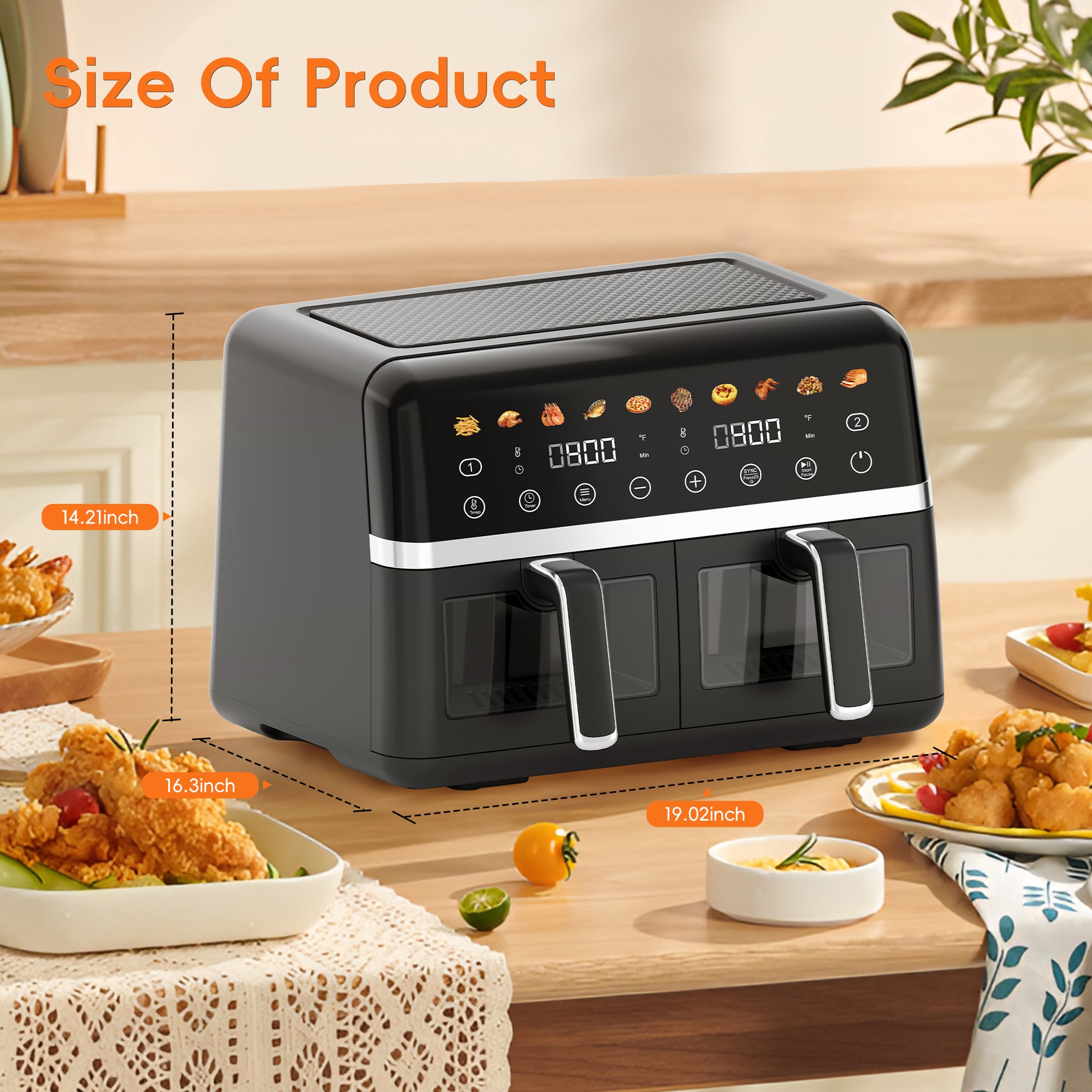 WHALL Dual Basket Digital Air Fryer Oven with View Windows, 2 Independent 5 Qt Baskets, 1800W, New