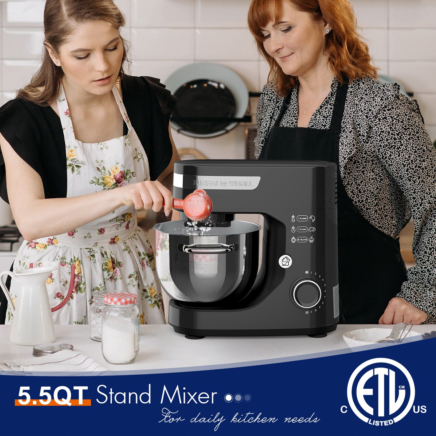 WHALL 12-Speed Tilt-Head Electric Stand Mixer – With Dough Hook, Wire Whip & Stainless Steel Bowl