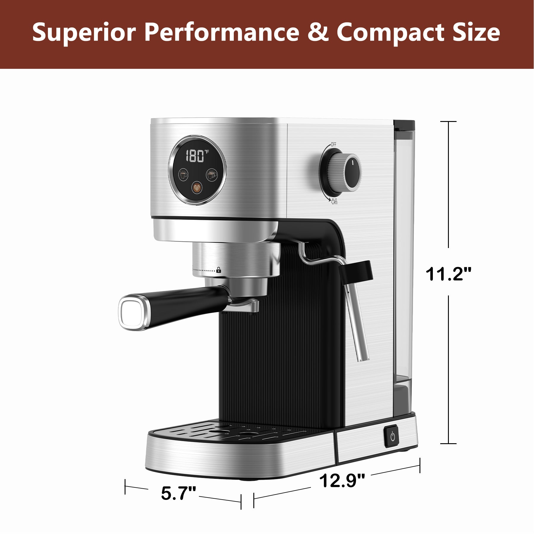 WHALL 20 Bar Touchscreen Espresso Machine with Milk Frother Steam Wand – 40oz Stainless Steel Coffee Maker for Cappuccino/Latte