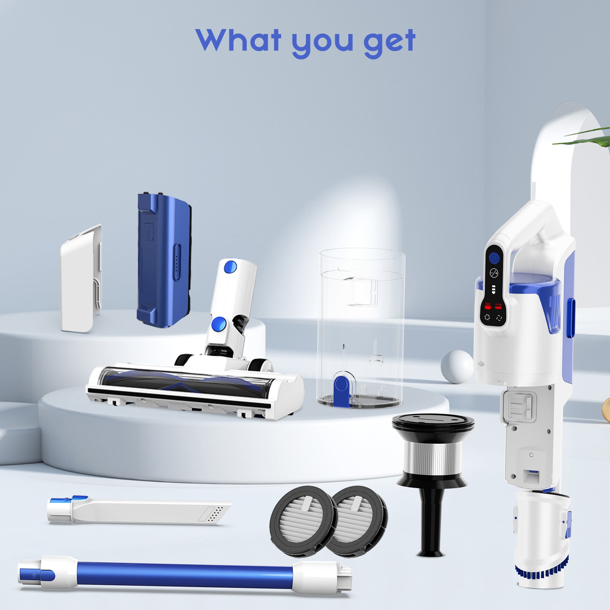 WHALL Stick Vacuum Cleaner, Handheld Vacuum Cleaner, Cordless Vacuum Cleaner, Brushless Motor, LED Display