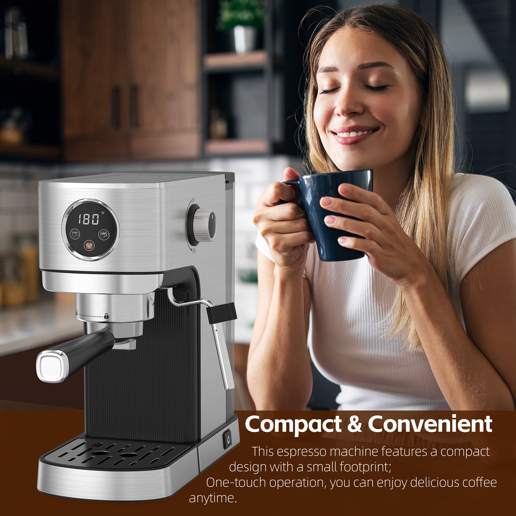 WHALL 20 Bar Touchscreen Espresso Machine with Milk Frother Steam Wand – 40oz Stainless Steel Coffee Maker for Cappuccino/Latte