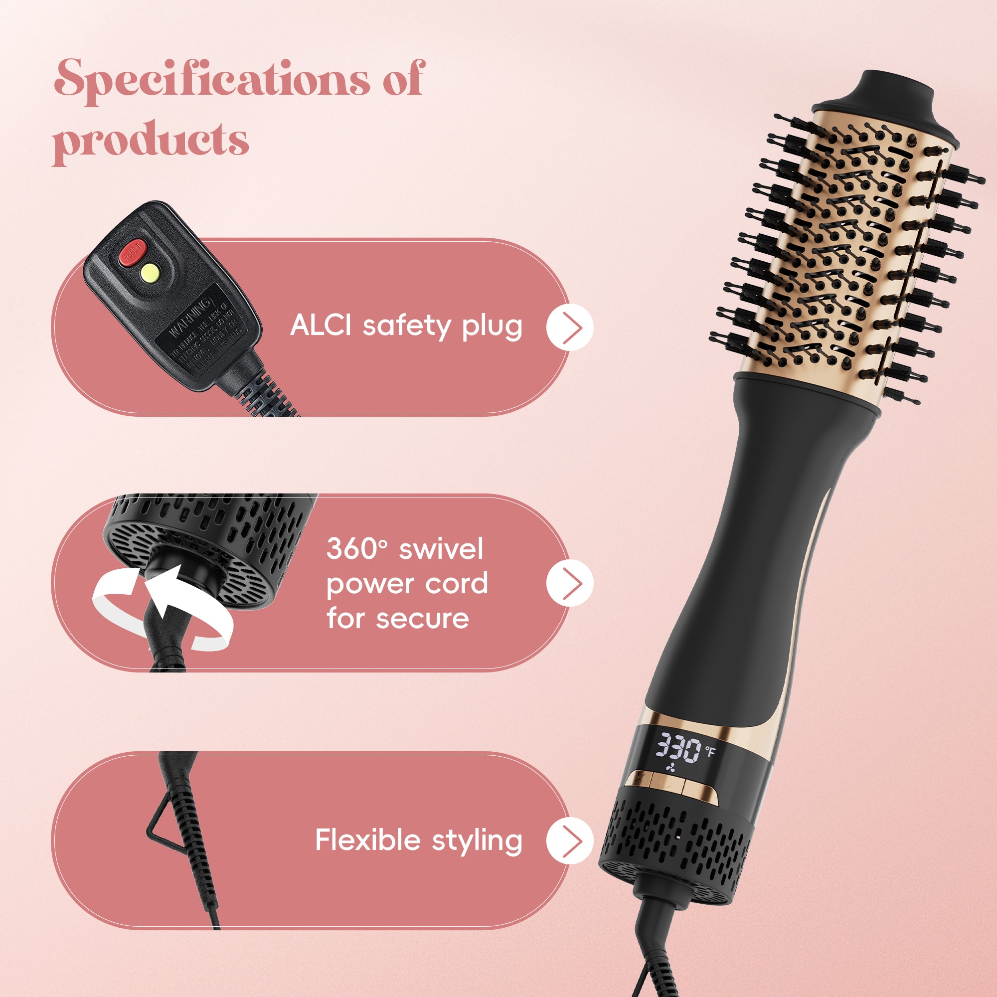 NICEBAY Hair Dryer Brush, Blow Dryer Brush with Display Screen, One Step Hot Air Brush for Hair Drying, Styling and Volumizing