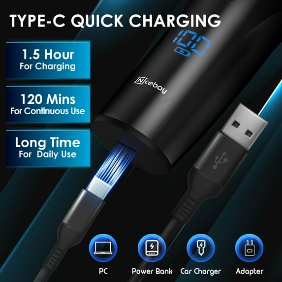 Nicebay Electric Razor, Electric Shavers for Men, Wet/Dry Shaver LED Display/Travel Lock/Type C/Ipx7