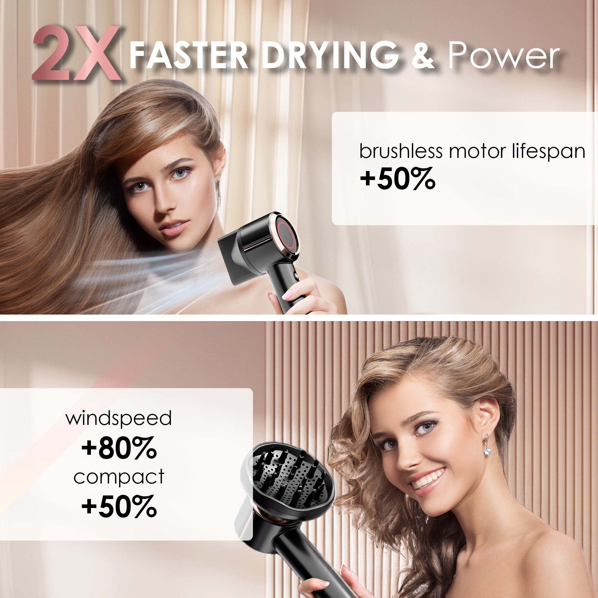 NICEBAY Hair Dryer, Black Blow Dryer, 110000RPM High Speed Hair Dryer, Hair Dryers for Women, Professional Hair Blow Dryer