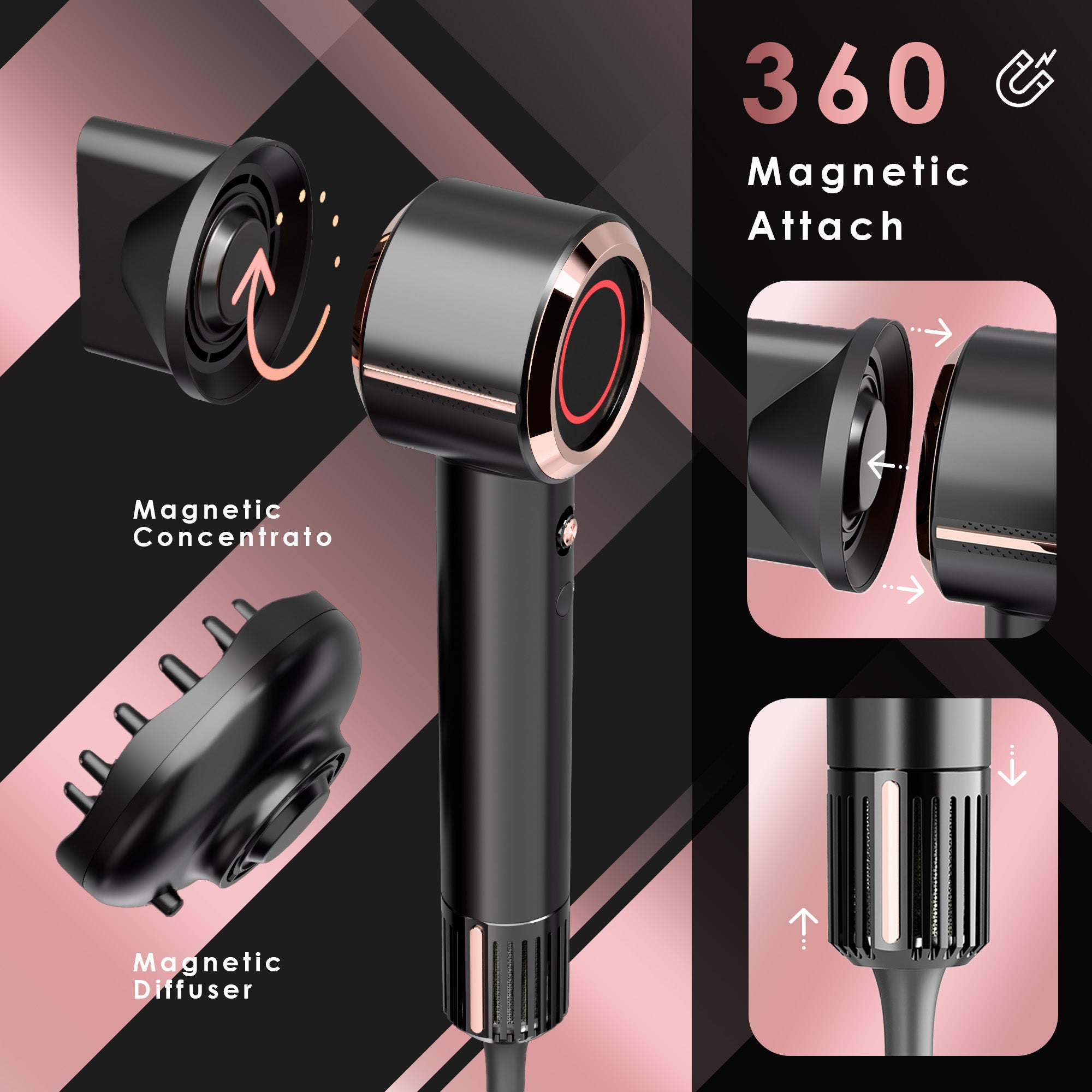 NICEBAY Hair Dryer, Black Blow Dryer, 110000RPM High Speed Hair Dryer, Hair Dryers for Women, Professional Hair Blow Dryer
