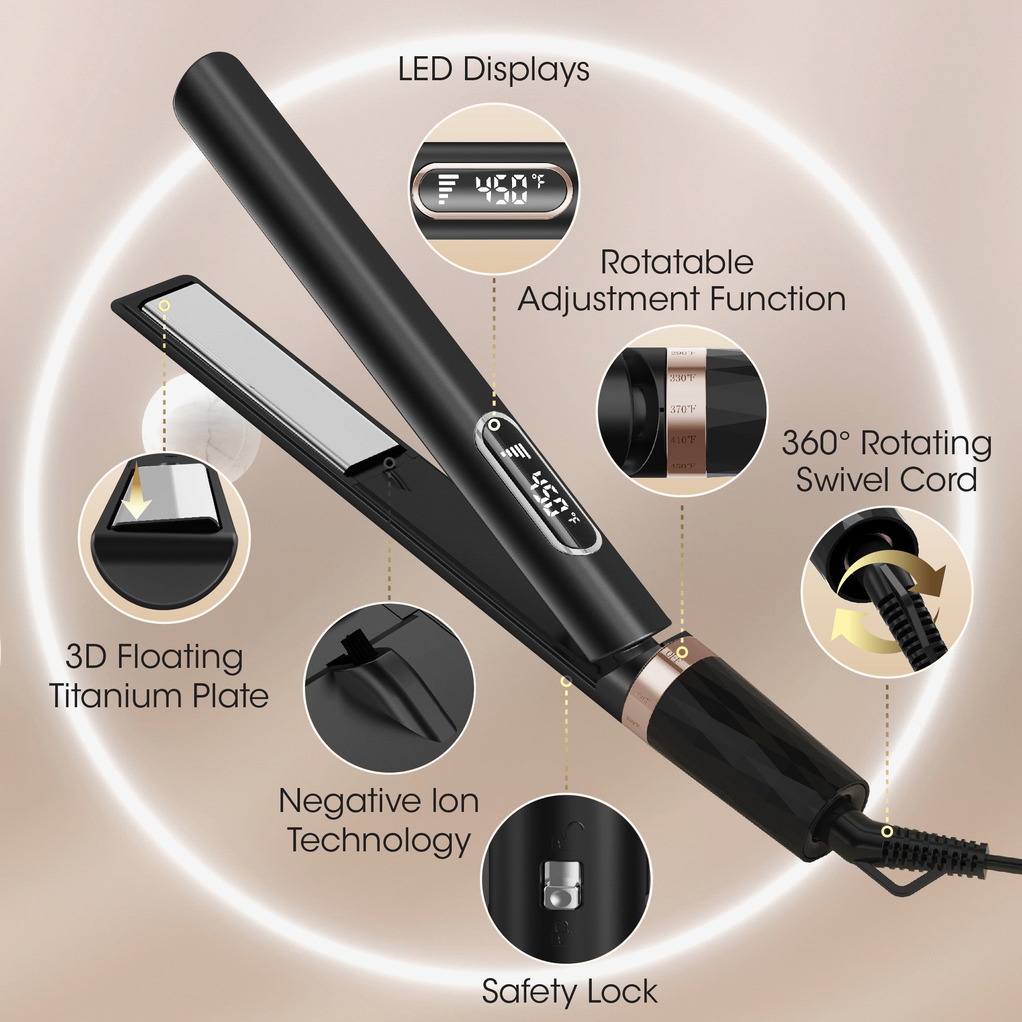 NICEBAY Hair Straightener Flat Iron, Titanium Flat Iron, Hair Straightener and Curler, For Fast Heating Hair Care