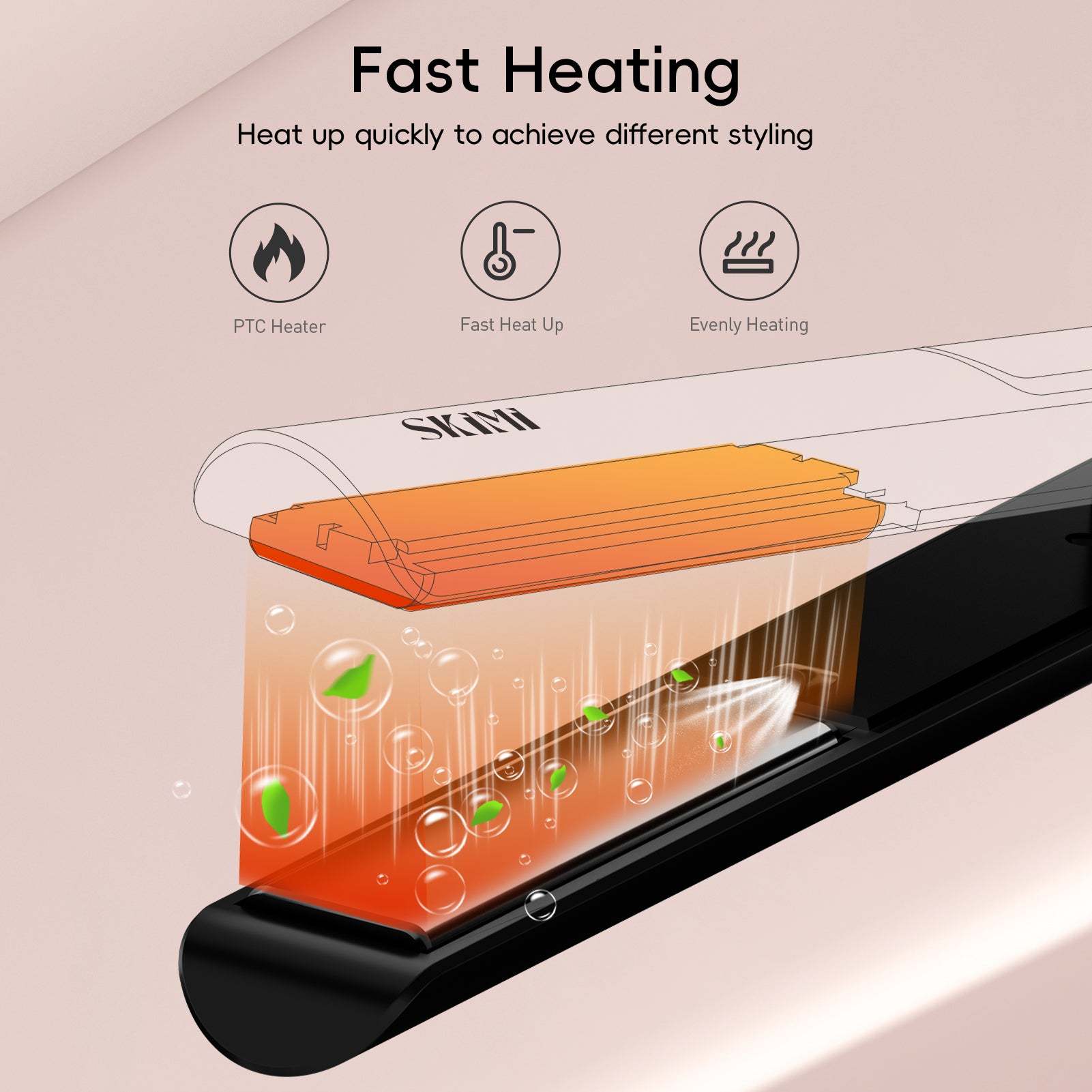 SKIMI Hair Straightener Flat Iron, Hair Straightening, Curling-5 Temp, Fast Heating, Dual Voltage