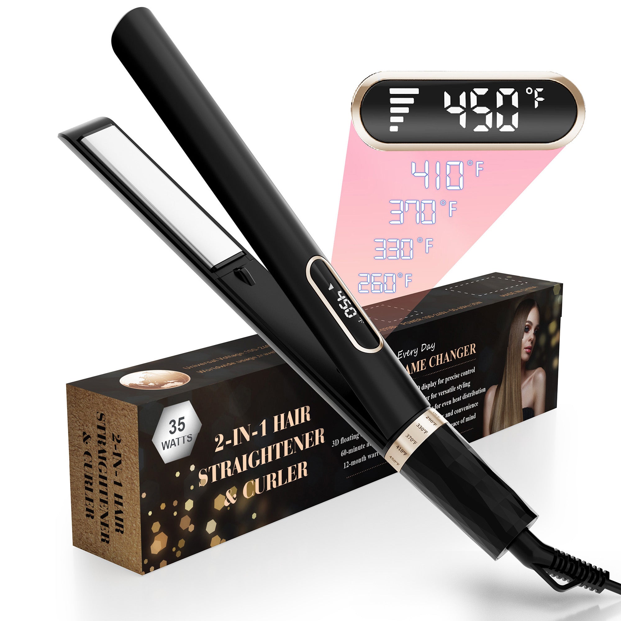 NICEBAY Hair Straightener Flat Iron, Titanium Flat Iron, Hair Straightener and Curler, For Fast Heating Hair Care