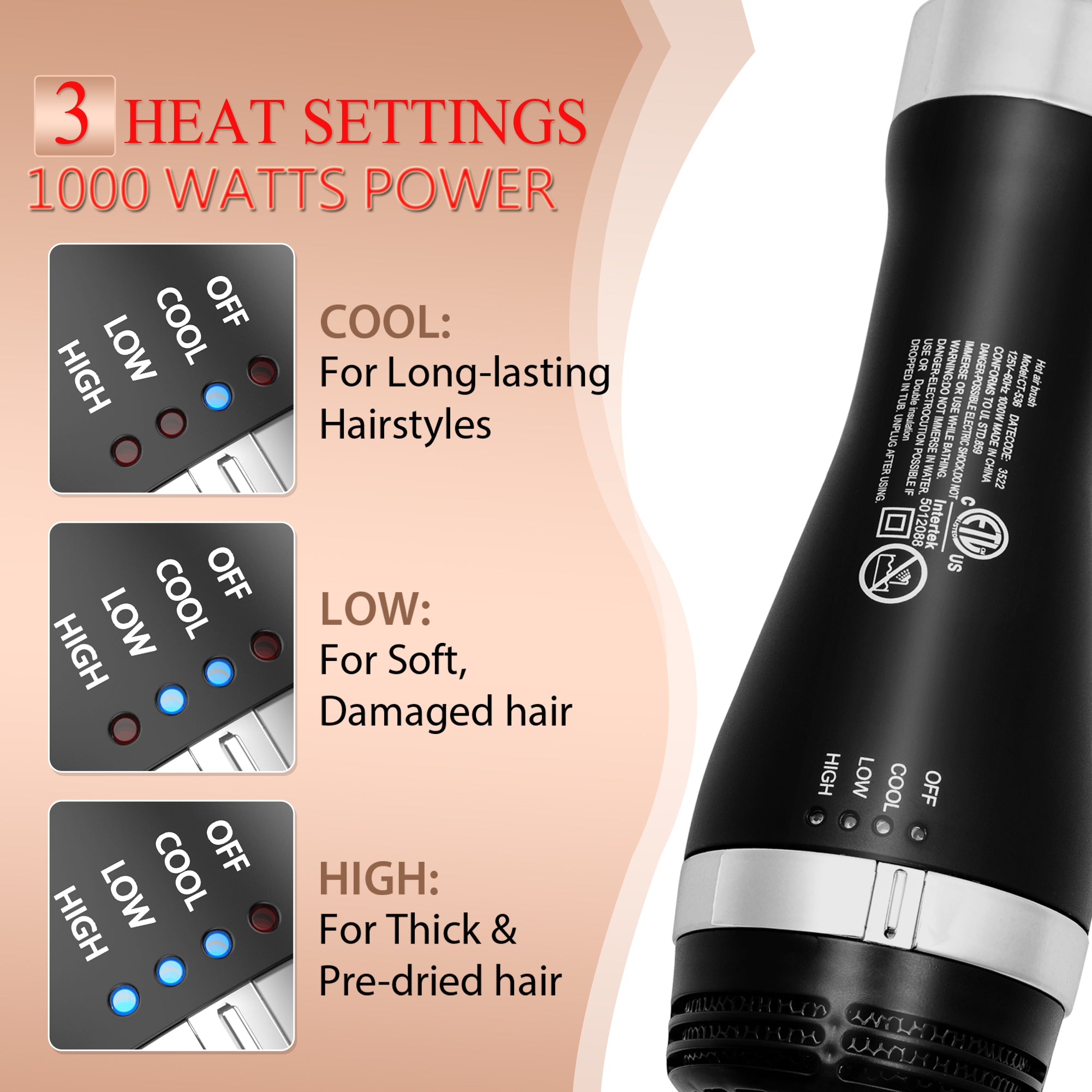 NICEBAY Hair Dryer Brush Blow Dryer Brush in One, Hot Air Styler 1300W
