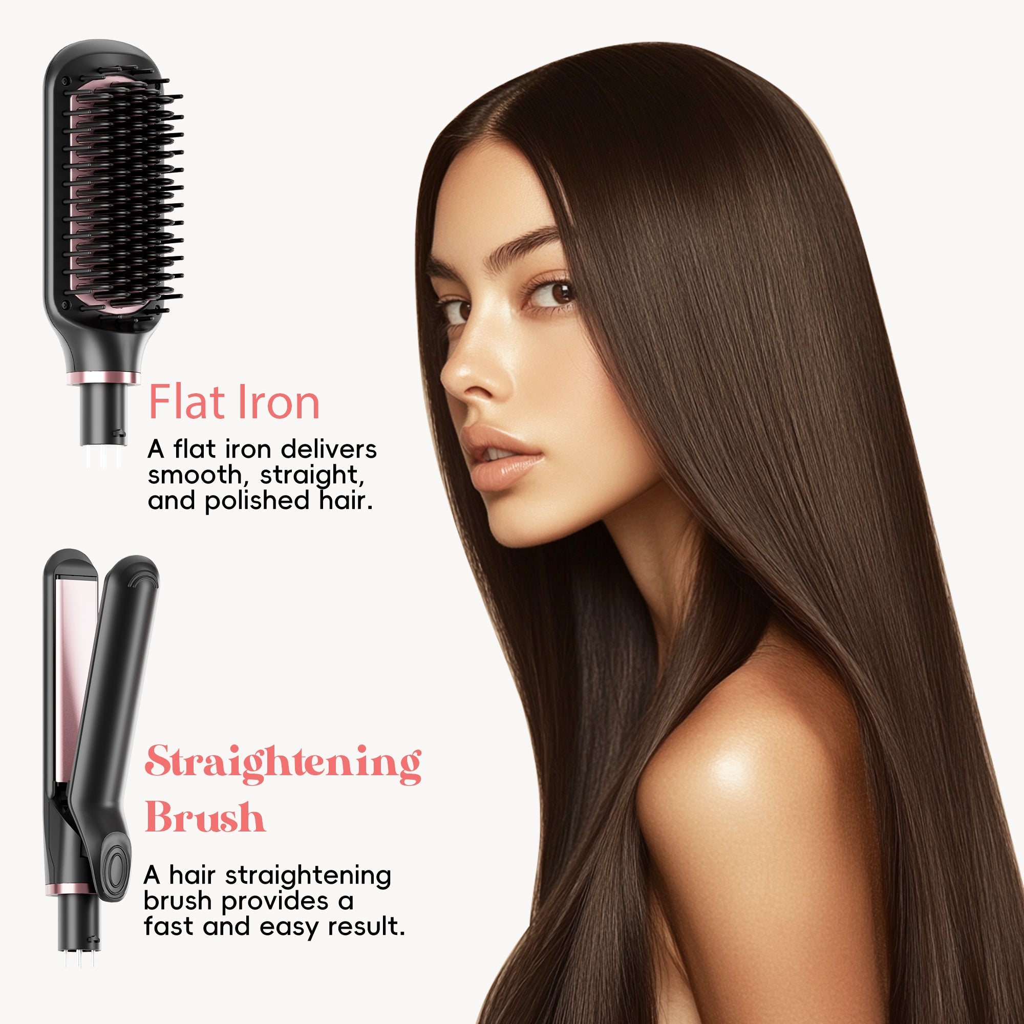 NICEBAY Thermal Hair Brush, Curling Iron Hair Styling Tools,  Flat Iron Hair Straightener, Curling Wand Hair Tools, Instant Heat Up Wand Curling Iron