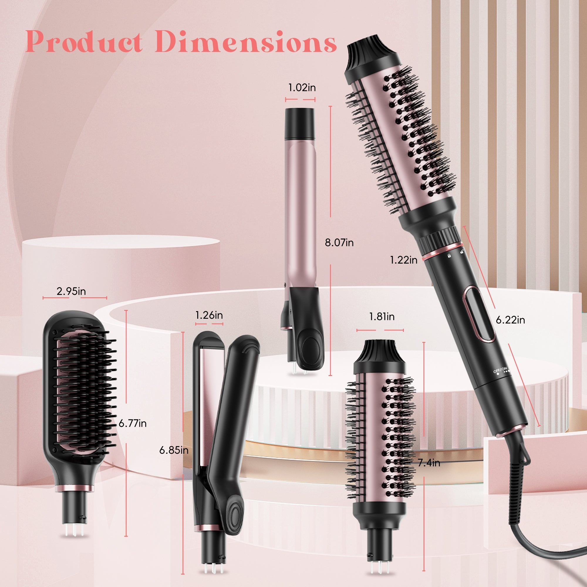 NICEBAY Thermal Hair Brush, Curling Iron Hair Styling Tools,  Flat Iron Hair Straightener, Curling Wand Hair Tools, Instant Heat Up Wand Curling Iron