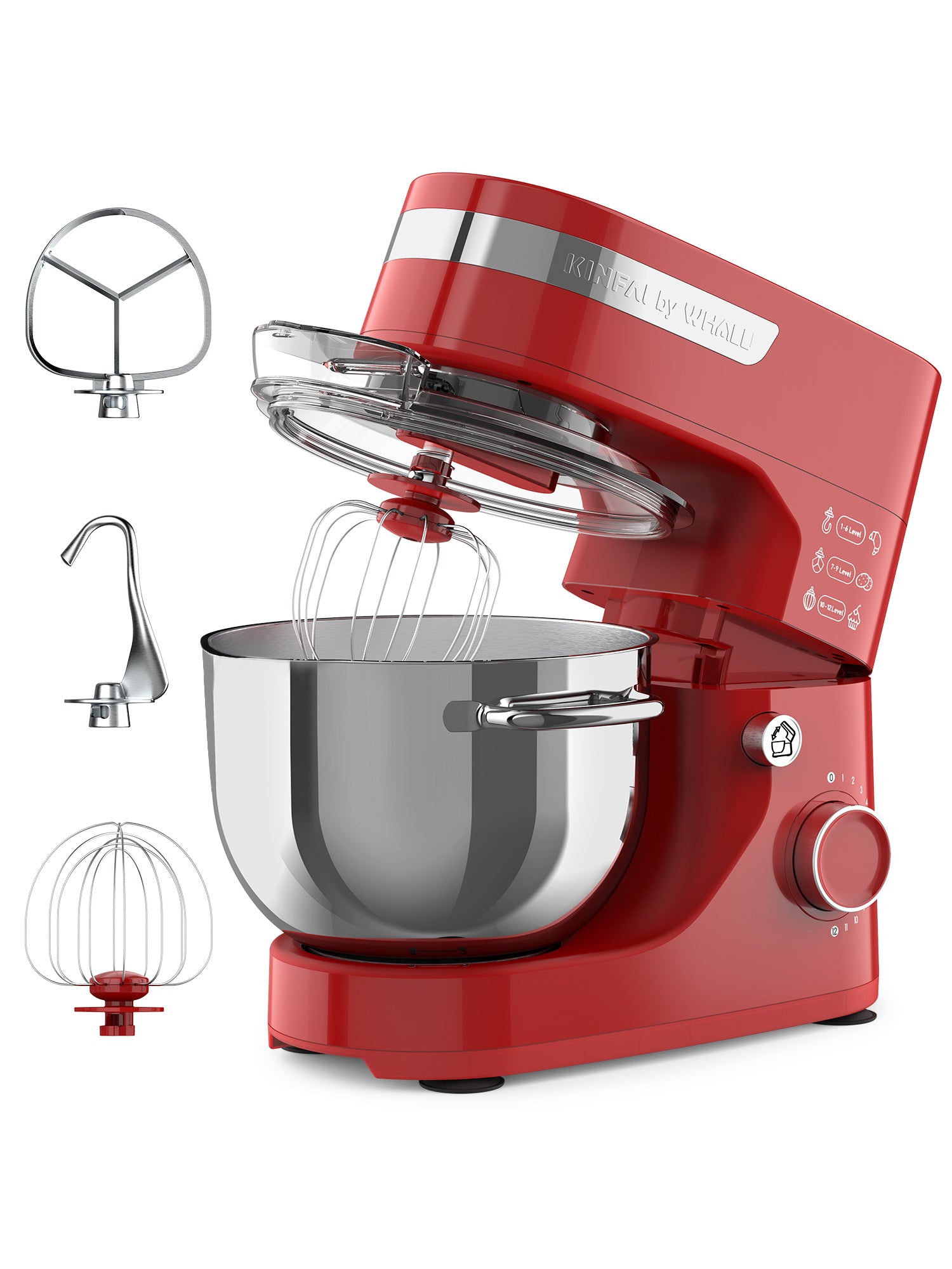 WHALL Stand Mixer 12-Speed Tilt-Head Electric Kitchen Mixer with Dough Hook/Wire Whip, Stainless Steel Bowl 5.5Qt