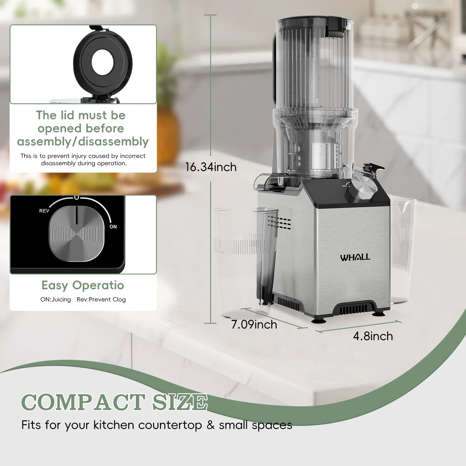 WHALL Slow Juicer, Cold Press Juicer for Vegetables & Fruits,Masticating Juicers.