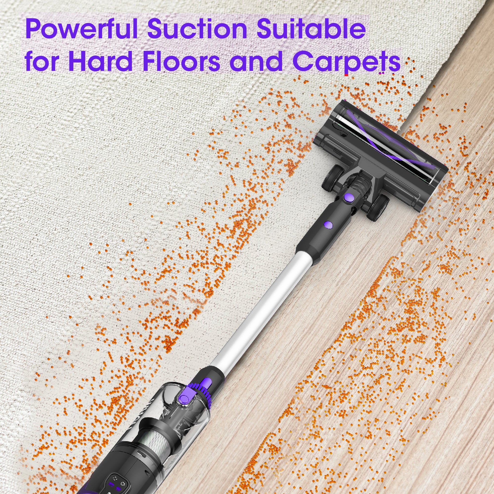 WHALL Cordless Stick Vacuum, 45min Runtime for Home & Carpet