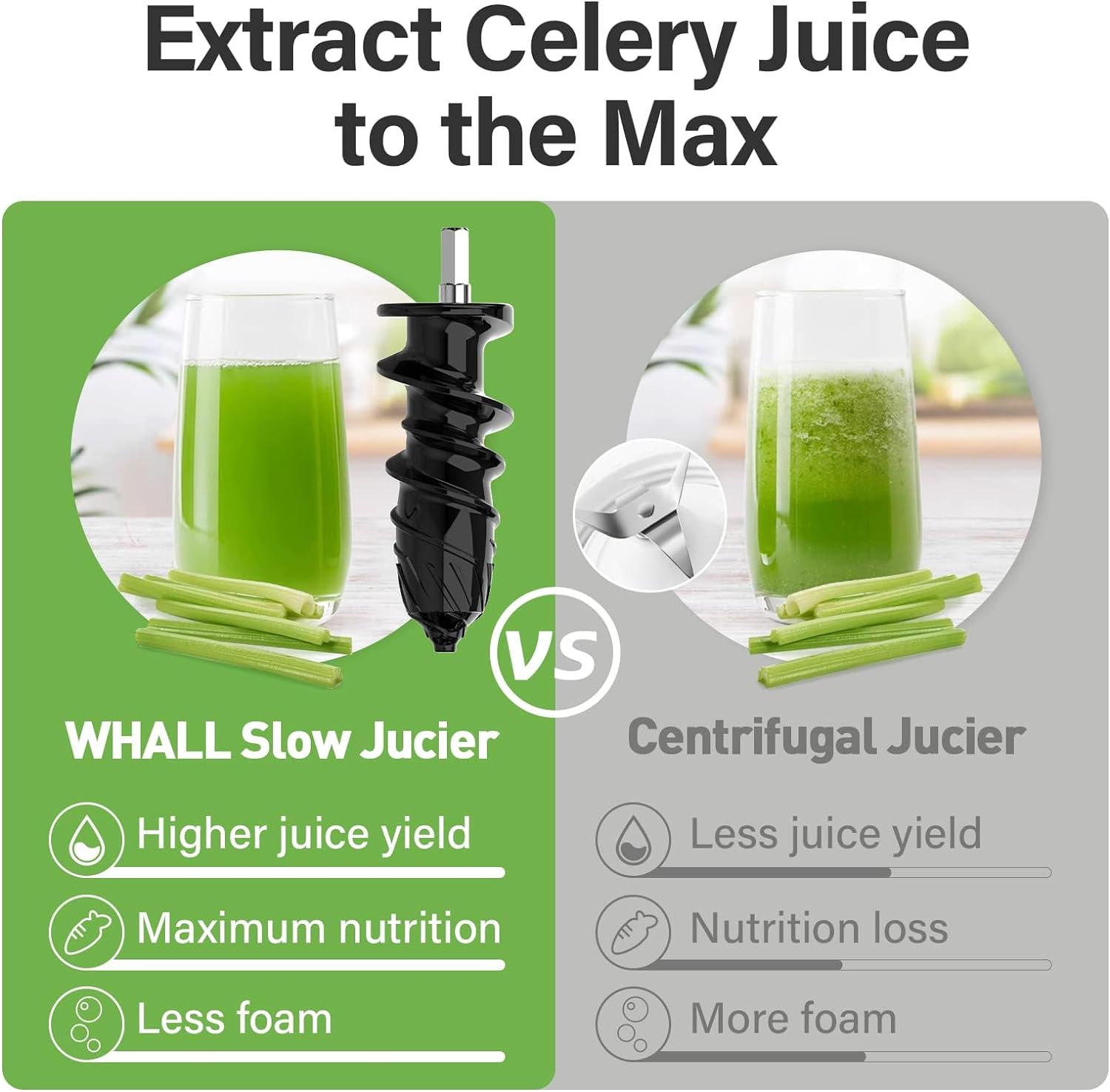 WHALL Touchscreen Cold Press Slow Juicer Machine with Quiet Motor & Reverse Function