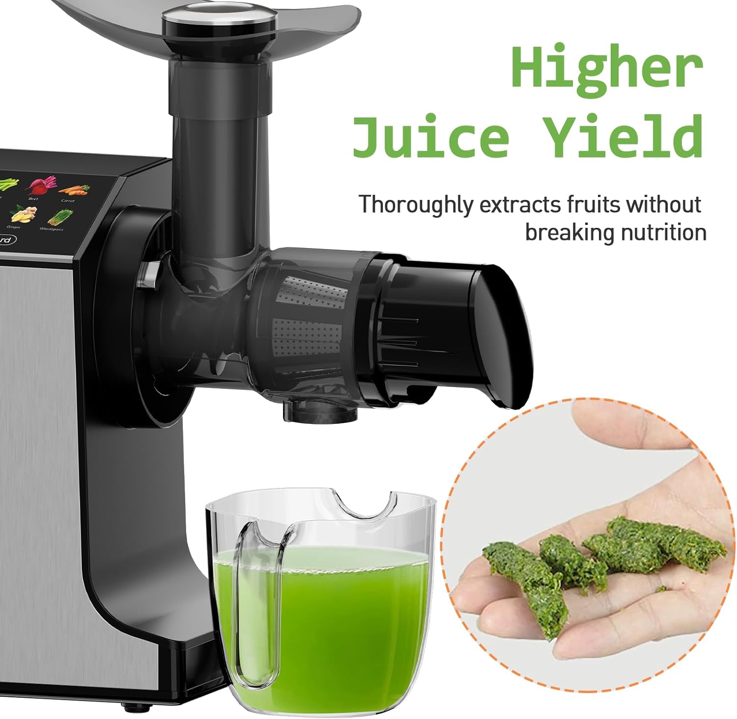 WHALL Touchscreen Cold Press Slow Juicer Machine with Quiet Motor & Reverse Function