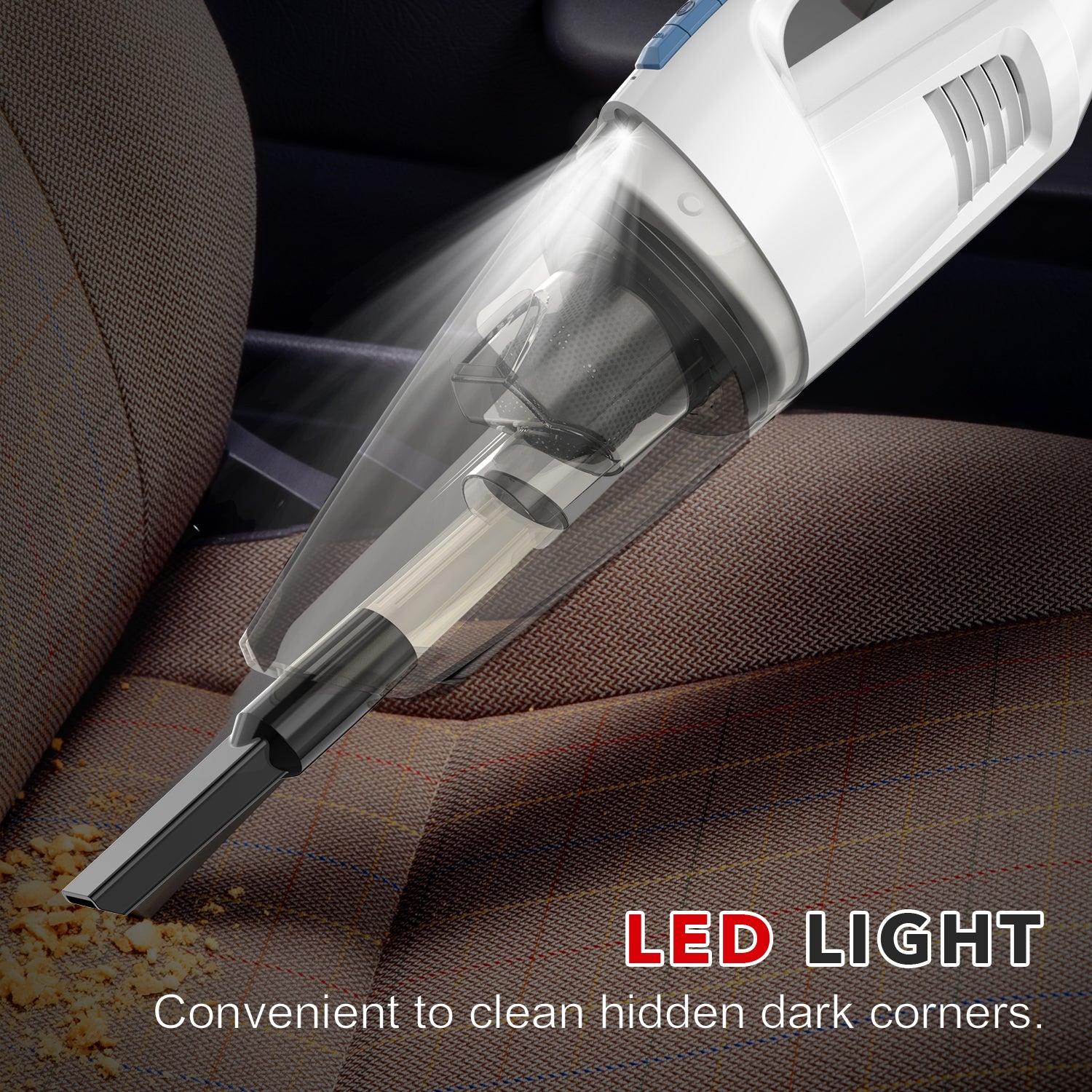 WHALL Cordless Handheld Vacuum, Wet/Dry 2-in-1, Powerful Suction, LED Light, Ultra Lightweight & Portable