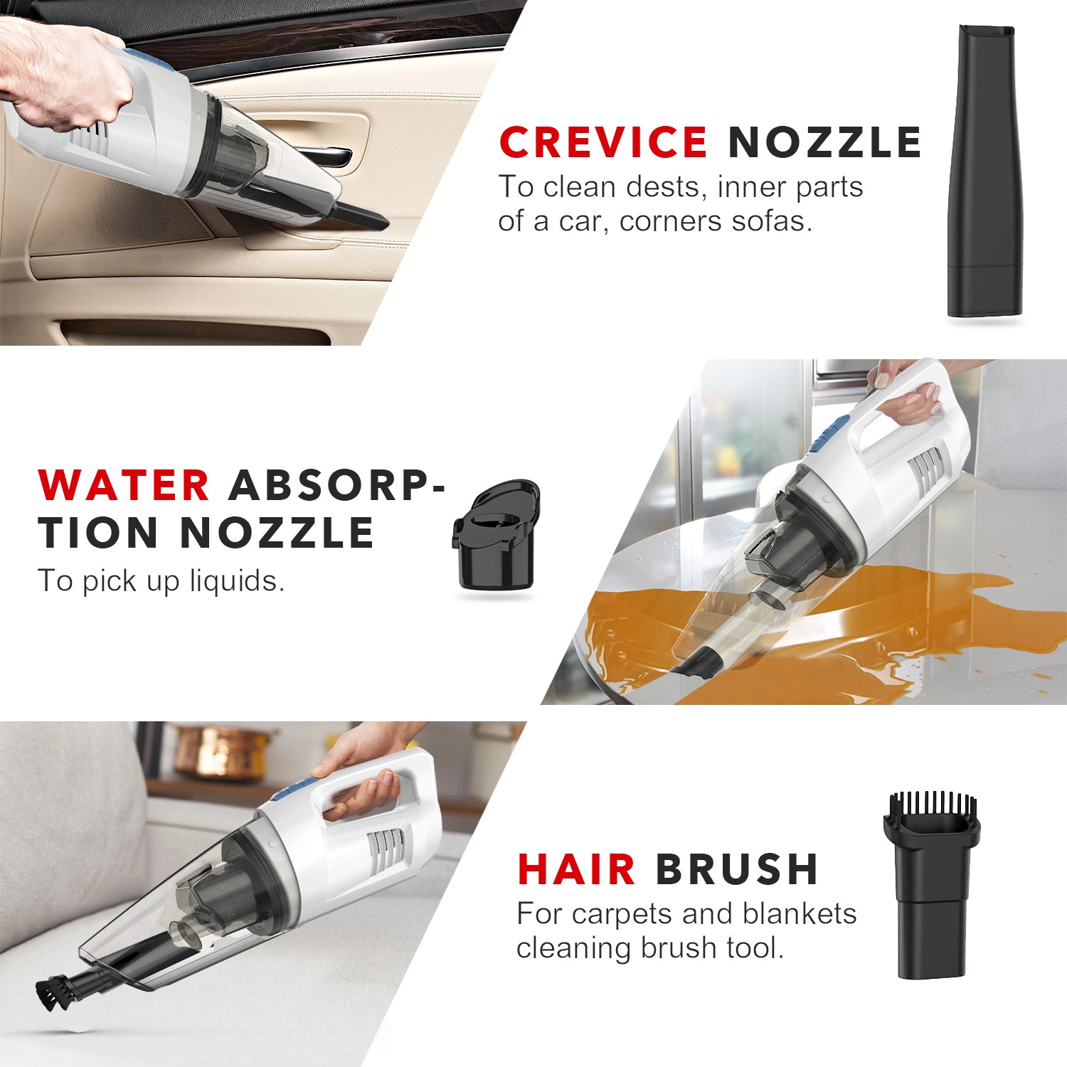 WHALL Cordless Handheld Vacuum, Wet/Dry 2-in-1, Powerful Suction, LED Light, Ultra Lightweight & Portable